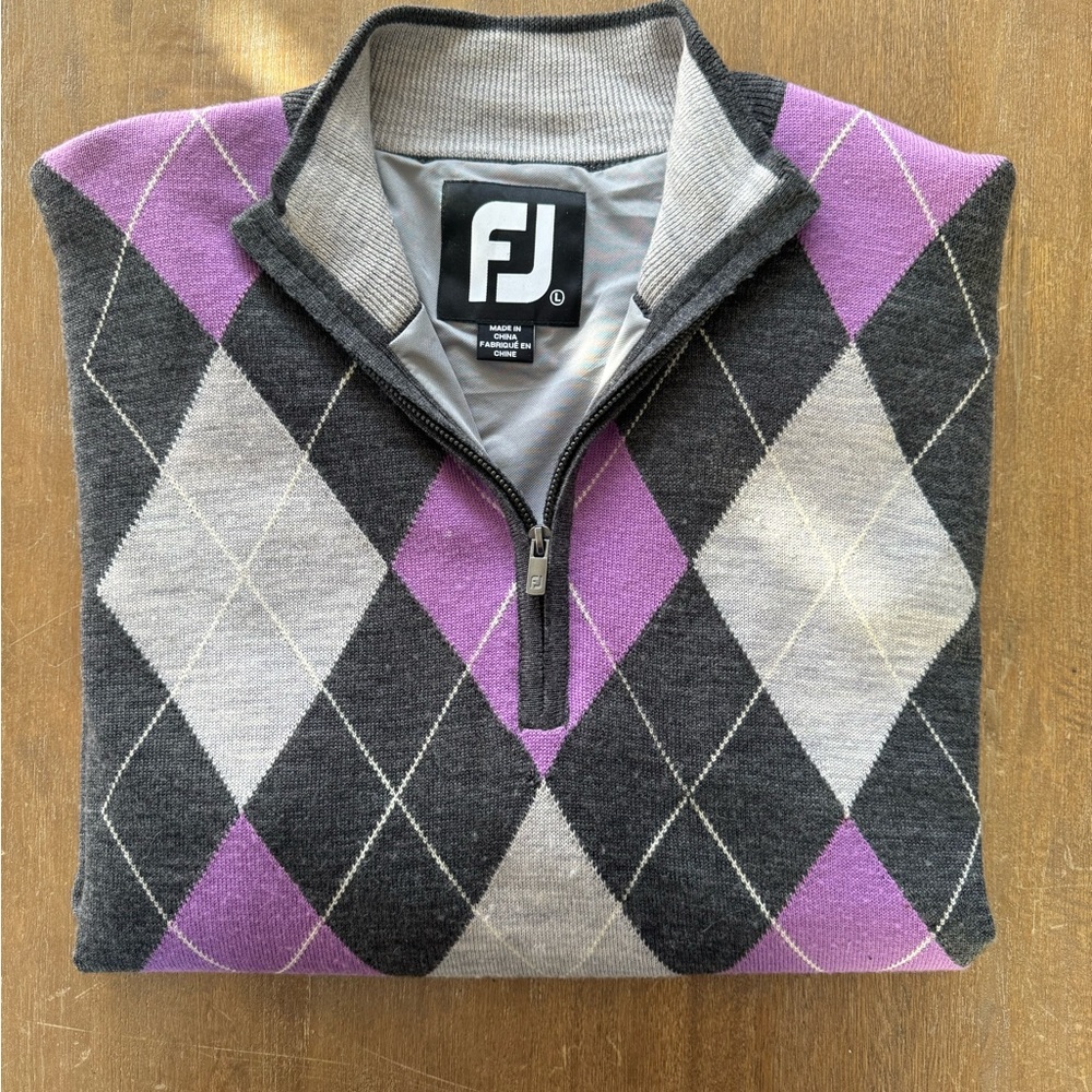 FootJoy Lined Merino 1/4 Zip Sweater Mens L Heather Charcoal Windproof NWT